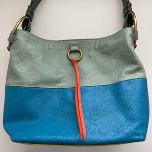 Fossil Ada Leather Bucket Bag in Teal, Aqua and Orange